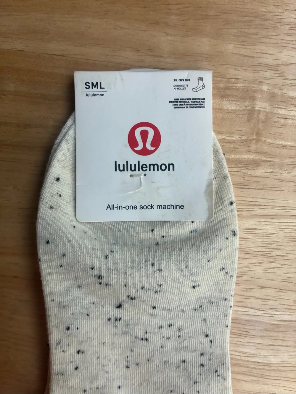 Lululemon Logo Speckled Cream Ankle Crew Socks | Small